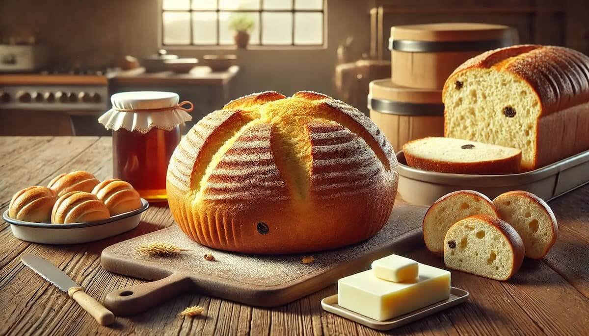 Pan dulce suave y esponjoso sin frutos secos ni pasas, elaborado con masa madre
