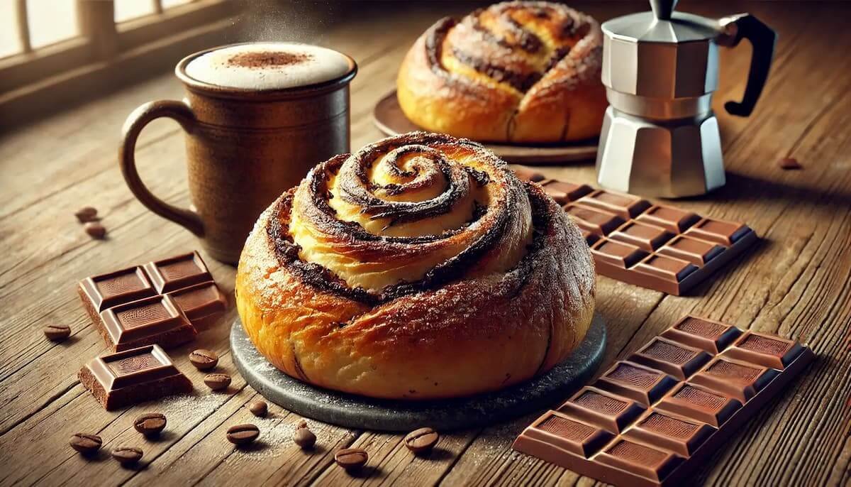 Pan dulce innovador con chocolate y café, hecho con masa madre para un sabor intenso